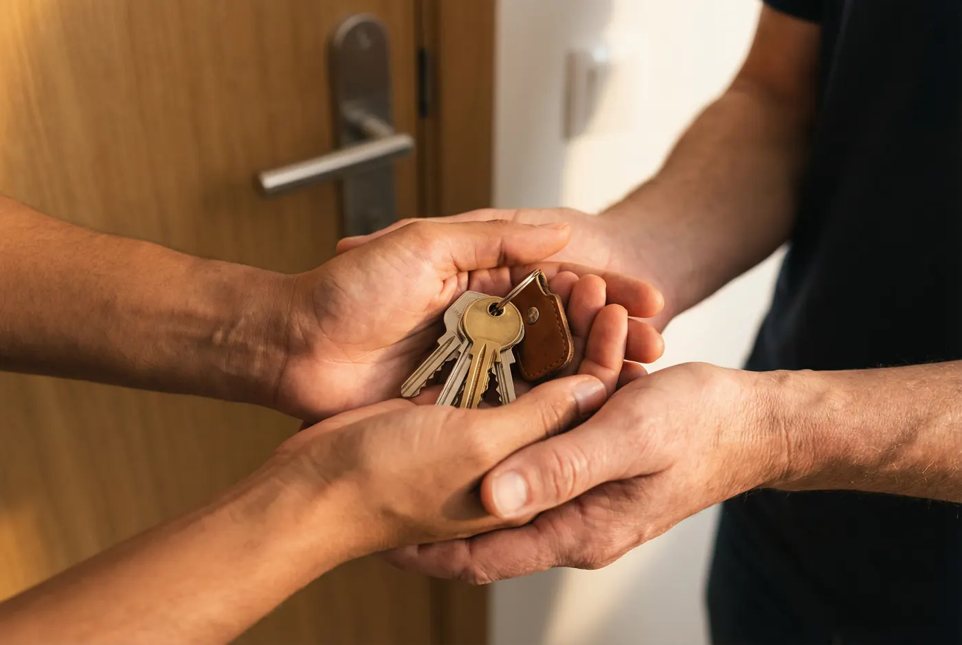 Manos sosteniendo llaves de una vivienda, representando el acceso inmediato a la vivienda