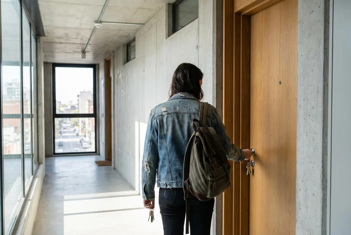 Persona abriendo la puerta de su apartamento, representando la autonomía y el derecho a elegir